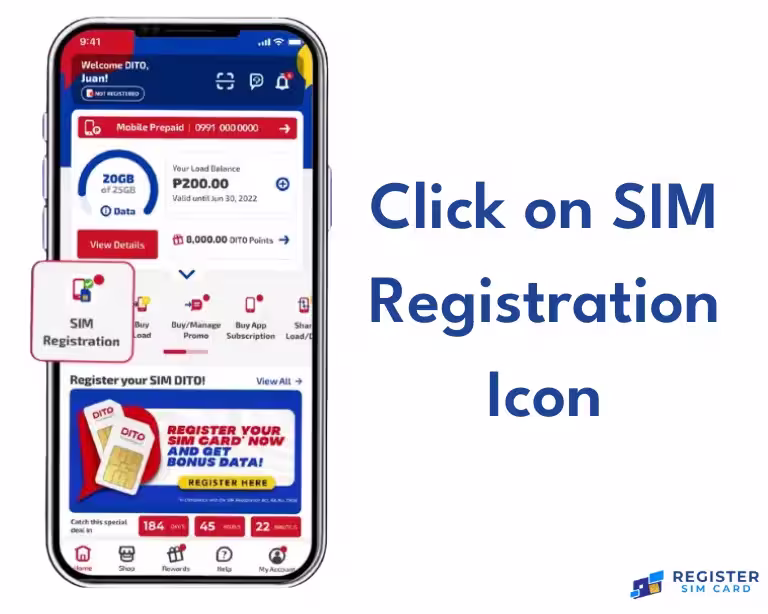 Click on sim registration icon