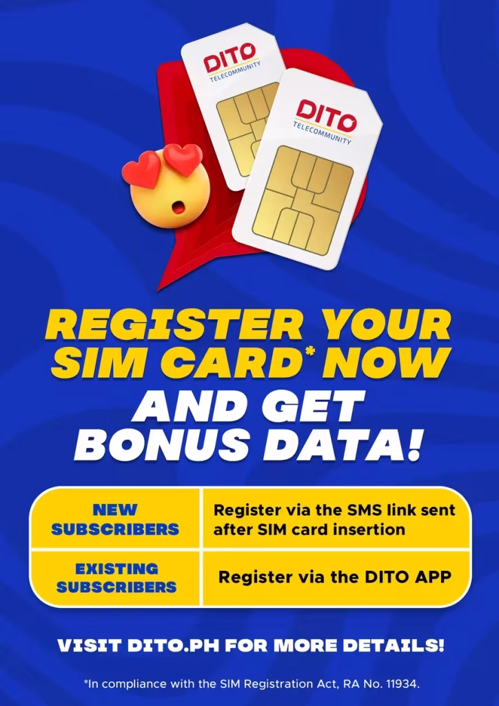 Register your DITO SIM in 3 easy steps and claim your bonus data now!
